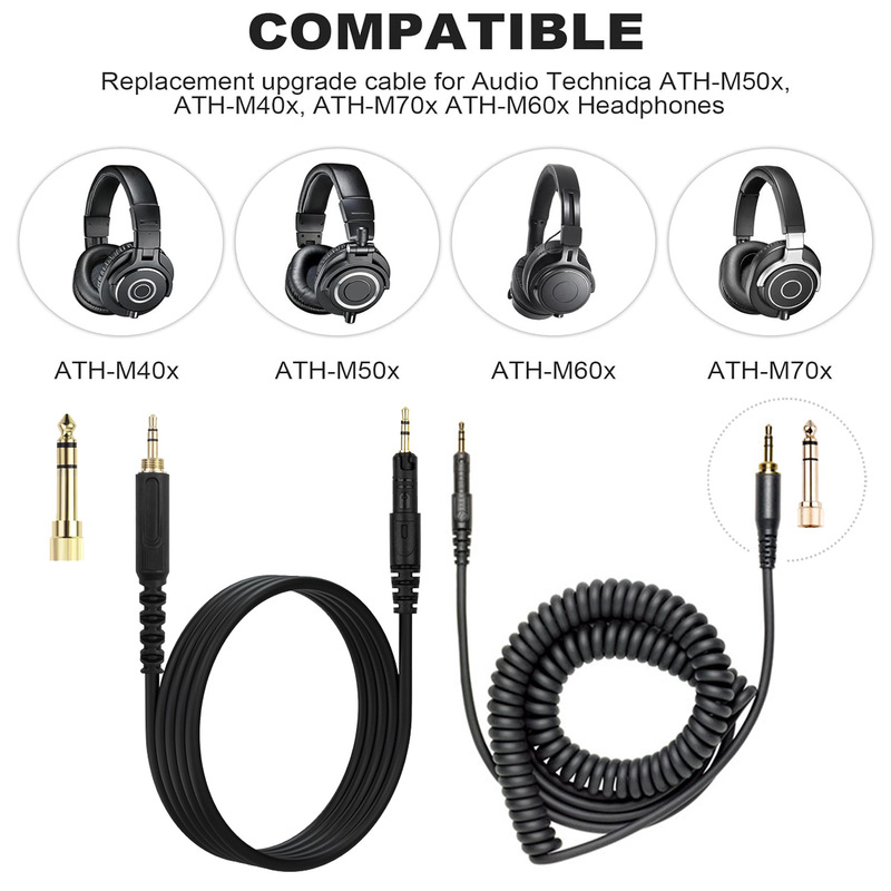 Audio Technica Headphone Ath-M50X - Ersatz-Audiokabel mit Spiralkonstruktion, kompatibel mit den